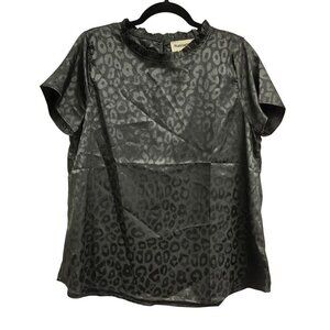 Savanna‎ Jane Satin Animal Print Blouse Ruffle Collar Business Neutral L New Top